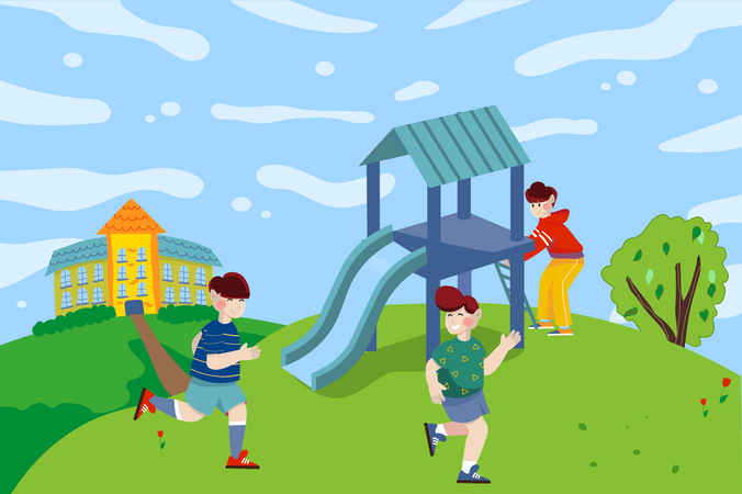 Children playing at playground  イラスト