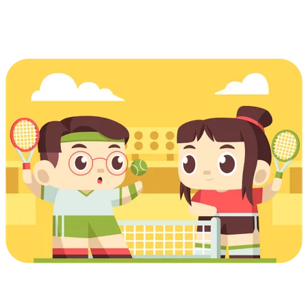 Children playing tennis  일러스트레이션