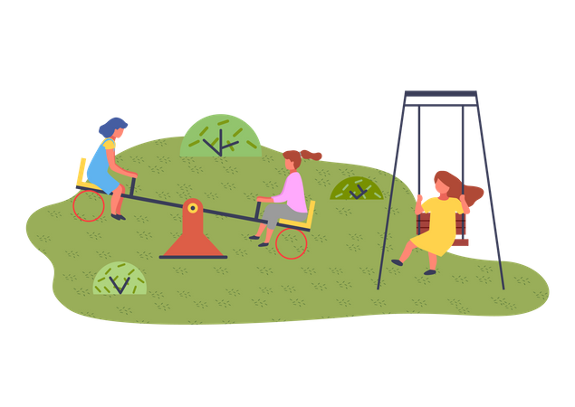 Children summer playground with slide swings in modern kindergarten  イラスト