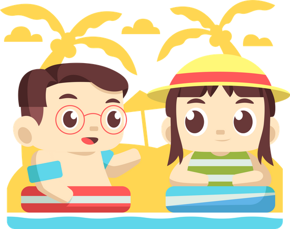 Children swimming at beach  일러스트레이션