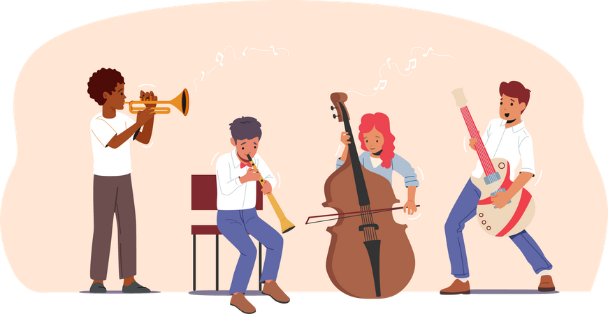 Children Training in Music School  일러스트레이션