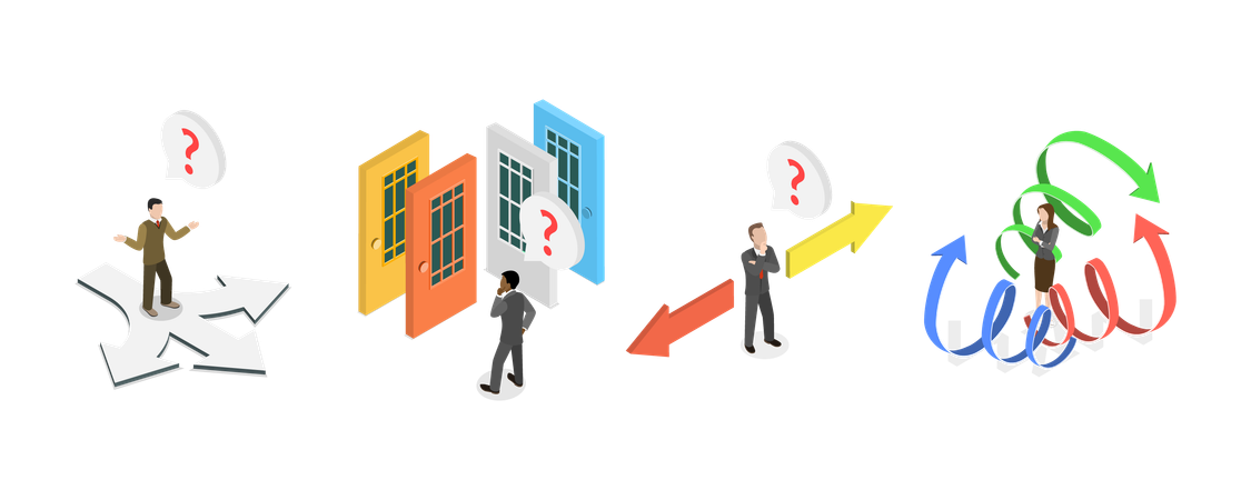 Choosing From Multiple Directions, Different Options or Opportunities  Illustration