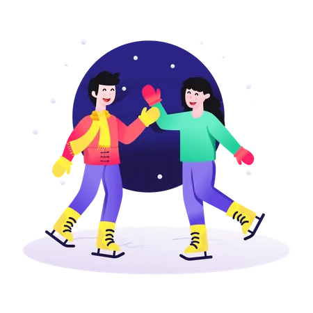 Christmas ice skating  Illustration