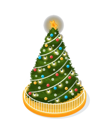 Christmas Tree Decorated With Glowing Garlands  Illustration