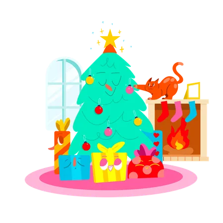 Christmas tree with gifts  イラスト