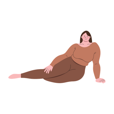 Chubby woman wearing exercise suit sitting pose  Illustration