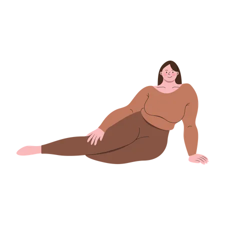 Chubby woman wearing exercise suit sitting pose  Illustration