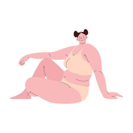 Chubby woman wearing two piece sitting pose  Illustration