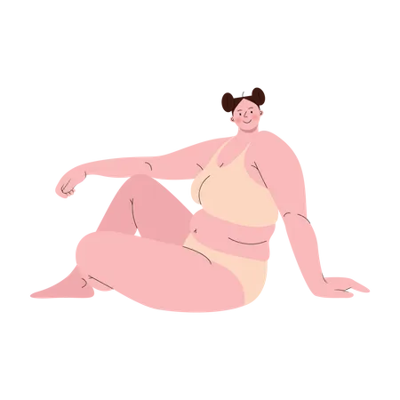 Chubby woman wearing two piece sitting pose  Illustration