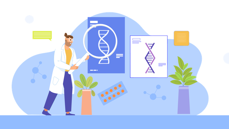 Científico genetista que realiza investigaciones de ADN  Ilustración