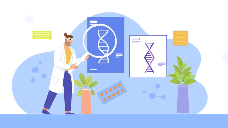 Científico genetista que realiza investigaciones de ADN  Ilustración