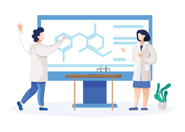 Científico haciendo investigación  Ilustración