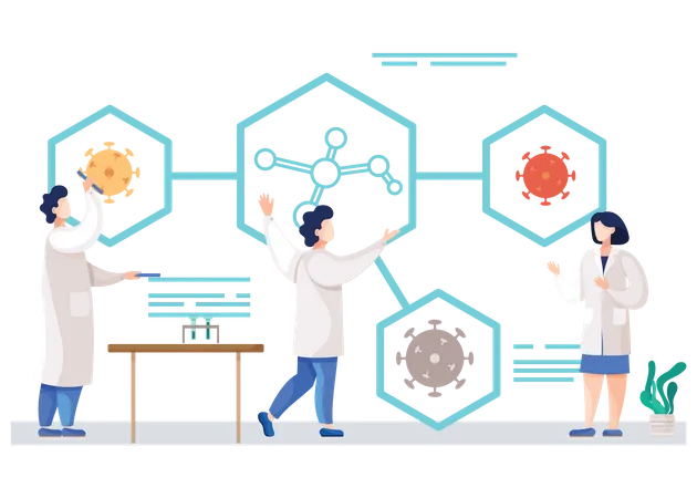 Científico haciendo investigación  Ilustración