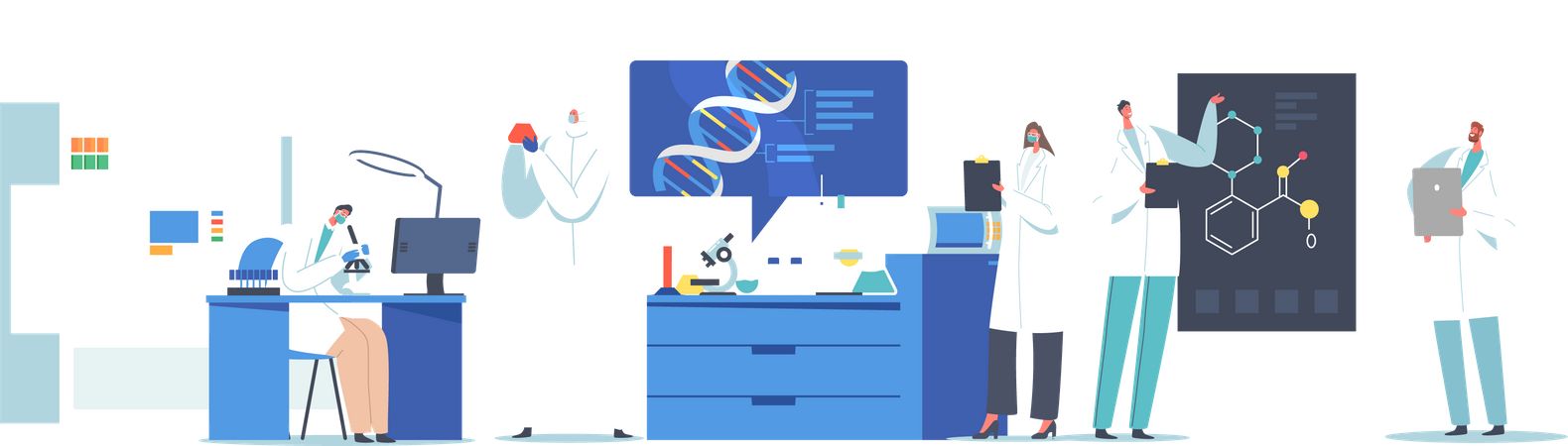 Científico haciendo investigación en laboratorio  Ilustración