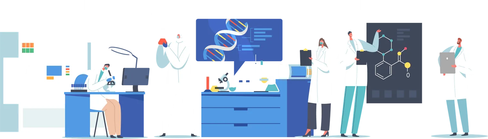 Científico haciendo investigación en laboratorio  Ilustración