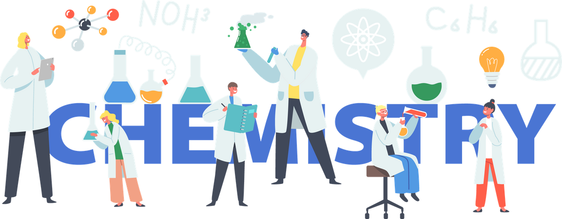 Científico que trabaja dentro del laboratorio de química  Ilustración