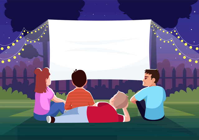 Cine en el patio trasero para niños  Ilustración