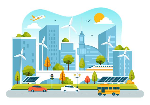 City using sustainable energy  Illustration