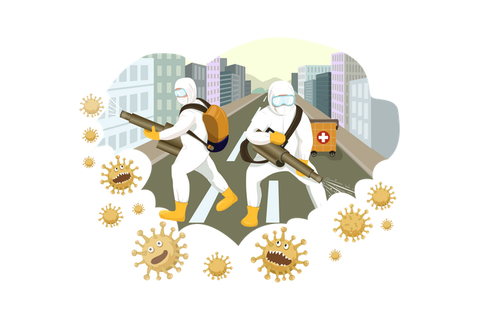 Cleaner Workers Cleaning or Disinfecting street or places  Illustration