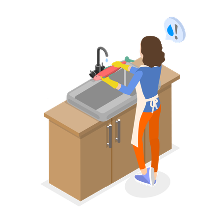 Cleaning fish in kitchen sink  Illustration