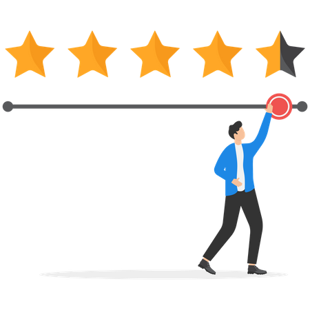 Cliente feliz dando classificação de estrelas como feedback  Ilustração