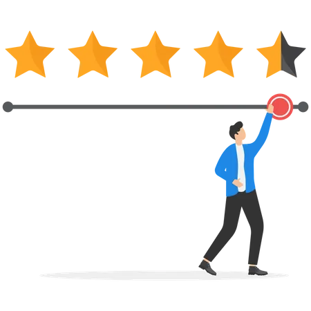 Cliente feliz dando classificação de estrelas como feedback  Ilustração