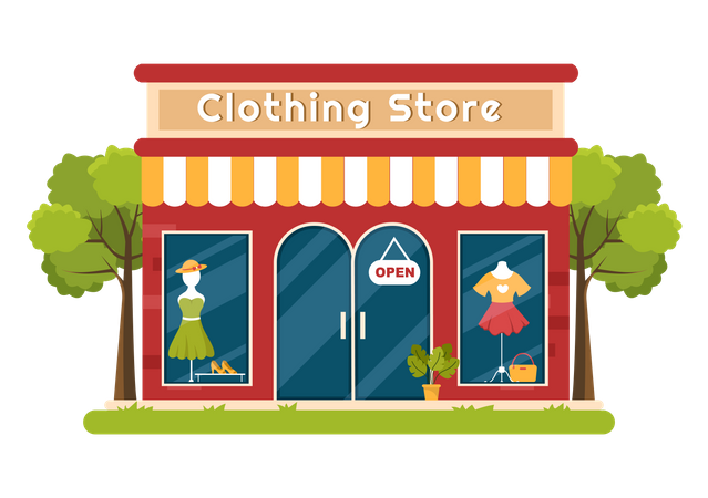 Clothes shopping store exterior  Illustration