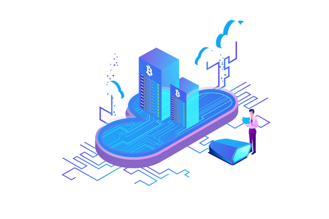 Cloud Mining Bitcoin Cryptocurrency  Illustration