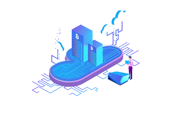 Cloud Mining Bitcoin Cryptocurrency  Illustration