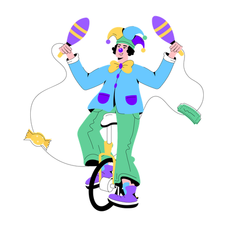 Clown doing Unicycle Trick  일러스트레이션