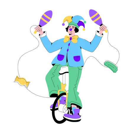 Clown doing Unicycle Trick  일러스트레이션