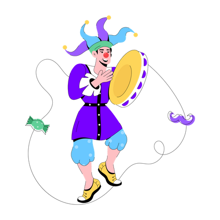 Clown Tambourine  Illustration