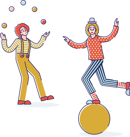 Clowns performing juggling and balancing  Illustration