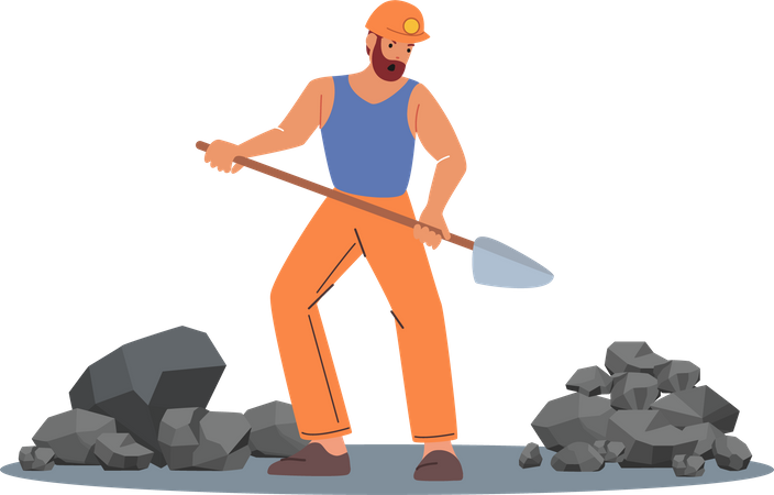 Coal mine worker extracting coal  イラスト