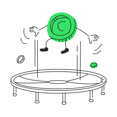 Coin jumps on a trampoline  Illustration