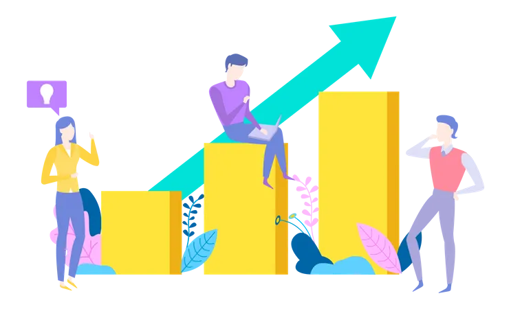 Colleagues working on company growth  Illustration