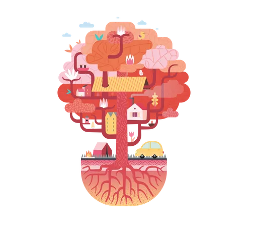 Colorful tree house  일러스트레이션