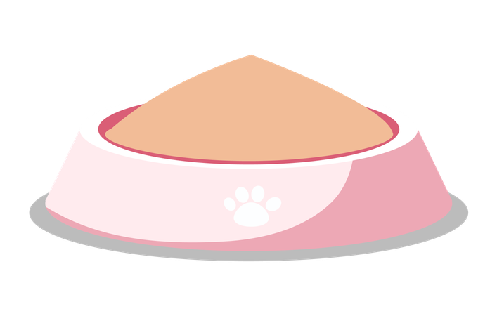 Comida para perros o gatos en un recipiente con estampado de huellas de patas  Ilustración