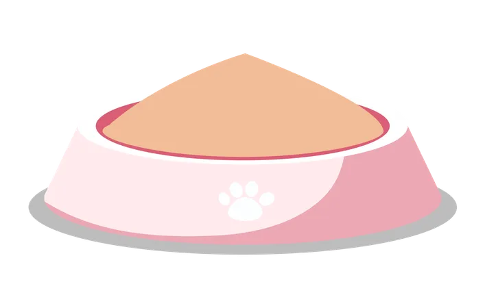 Comida para perros o gatos en un recipiente con estampado de huellas de patas  Ilustración