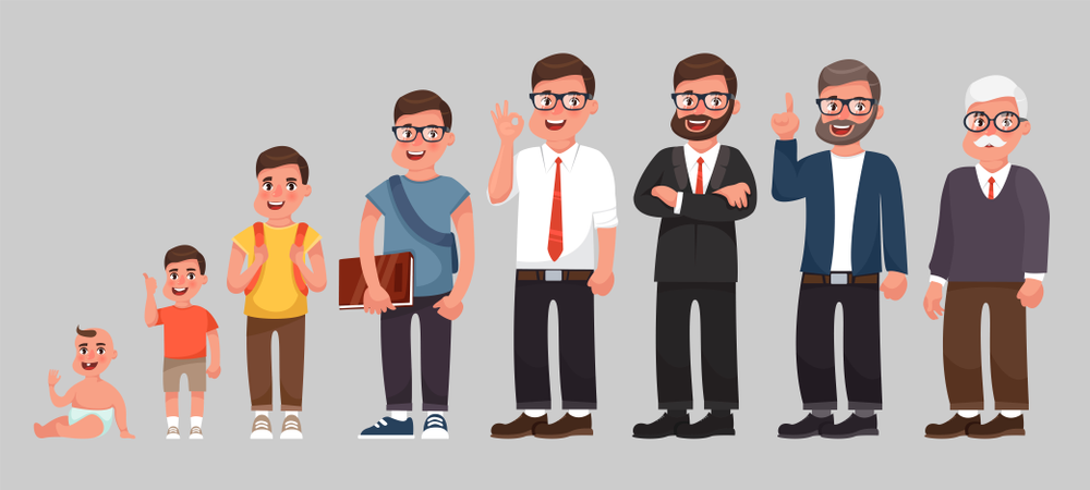 Complete life cycle of person's life from childhood to old age  Illustration