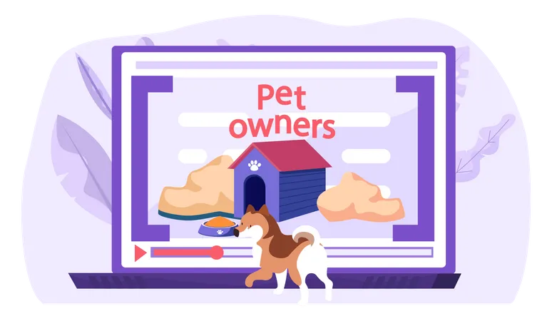 Computer screen with tutorial about keeping and feeding dogs at home  イラスト