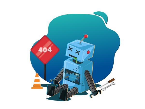 Concept of error 404 and robot not working  Illustration