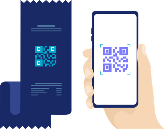 Concepto de escaneo de código QR y pago de facturas a través de teléfonos inteligentes  Ilustración