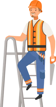 Construction worker climbing ladder  Illustration