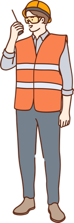 Construction worker is talking on walkie talky  Illustration