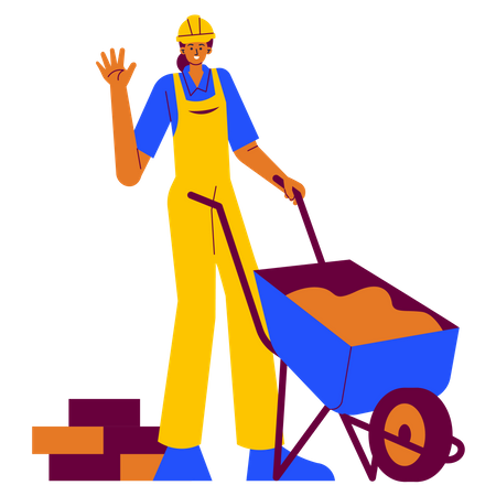 Construction worker pushing wheelbarrow  Illustration