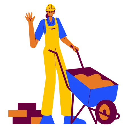 Construction worker pushing wheelbarrow  Illustration