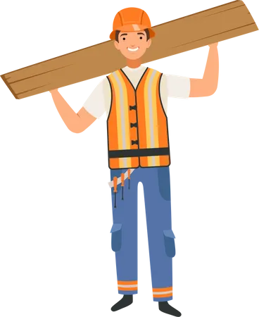 Construction worker with wood  Illustration