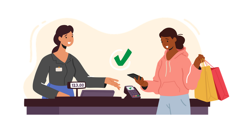 Contactless Payment with Credit Card Reader Machine  Illustration