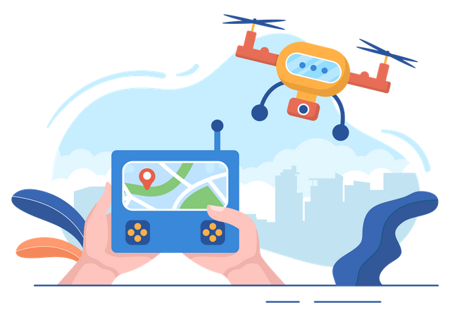 Drone controlado com controle remoto  Ilustração